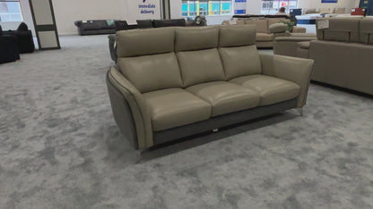 'Ego' Sand Leather Charcoal Fabric Combination 3 Seater Sofa