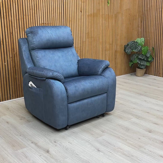 Video demonstration showing the dual-motor electric lift, rise, and recline functions of the Kingsbury chair.