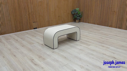 ‘Demure' Natural Demure Textured and Velvet Fabric Banquette Footstool
