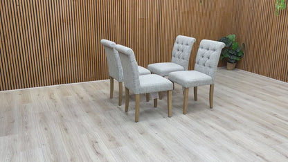 ‘Lewis’ Mist Grey Fabric Button Back Roll Back Dining Chairs
