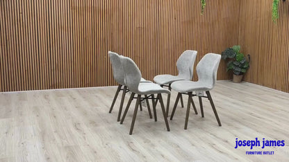 ‘Stockholm’ Dark Oak Solid Oak Large Extending Dining Table with Grey Upholstered Dark Oak Dining Chairs - Set of 4
