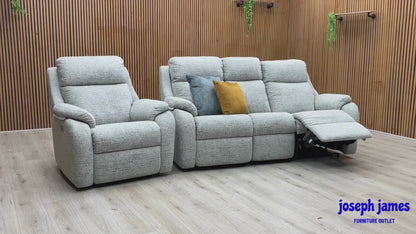 G Plan 'Kingsbury' B153 Ultima Mist Grey Fabric Power Recliner 3 Seater Sofa + Power Chair with Power Headrest and Power Lumbar