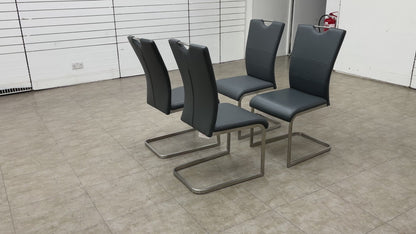 'Bianco' Charcoal Faux Leather Cantilever Dining Chairs - Set of 4