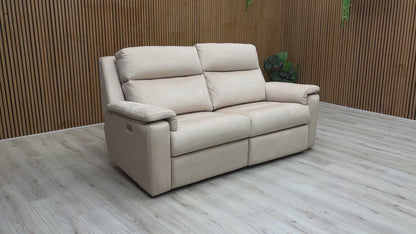 G Plan ‘Thornbury’ A122 Stingray Linen Cream Velvet 3 Seater Power Recliner Sofa with Power Headrests and Power Lumbar