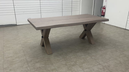 Bodahl 'Terra' 08 Vintage Grey Solid Oak Raw Edge 200cm Table with X-Shaped Legs