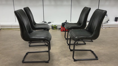 ‘Dee' Dark Olive Set of 4 Cantilever Real Leather Dining Chairs