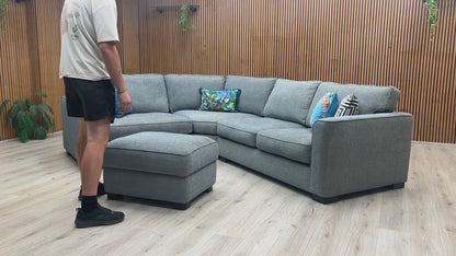 ‘Elora’ Kento 229 Deep Sea Dbf Blue Fabric Left Hand Facing Corner Sofa + Small Storage Footstool