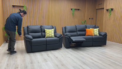 ‘Albion’ Luxury Black Faux Leather 3 + 2 Seater High Back Manual Recliner Sofa Set