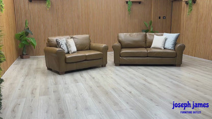 ‘Bailey' Tan Brown Leather 3 + 2 Seater Sofa Set