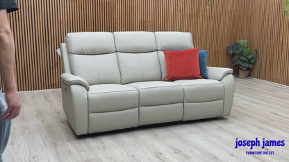 'Kingsmere' Pewter Grey Leather 3 Seater Power Recliner Sofa