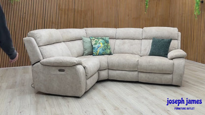 'Moreno' Bfa-Bnn-R26 Cream Velvet Fabric Left Hand Facing Small Power Recliner Corner Sofa