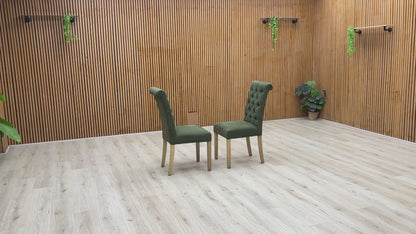 ‘Hamilton’ Forest Green Fabric Roll Back Button Back Pair of Dining Chairs