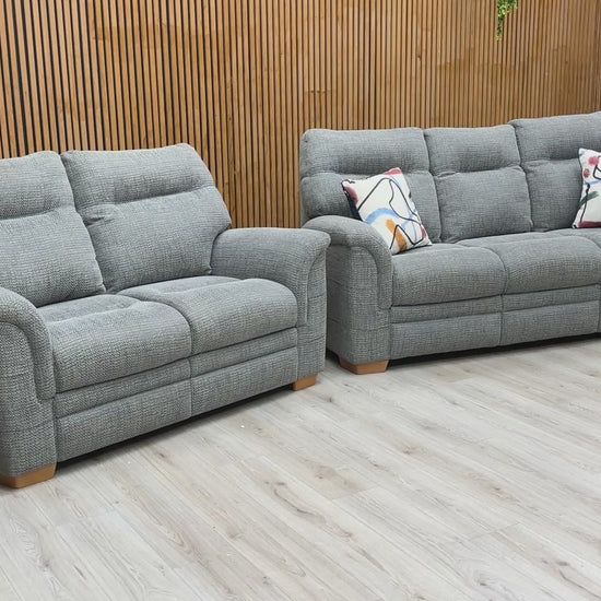 Video showcasing the design, comfort, and duck egg woven fabric of the ‘Hudson 23’ sofa set.