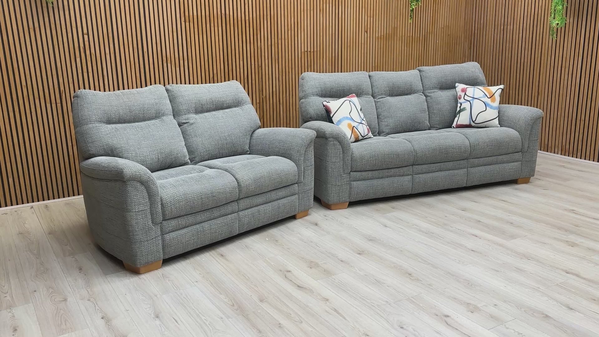 Video showcasing the design, comfort, and duck egg woven fabric of the ‘Hudson 23’ sofa set.