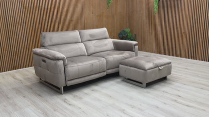 Video preview showing the operation of the power recline and telescopic headrests on the 'Moet' sofa.