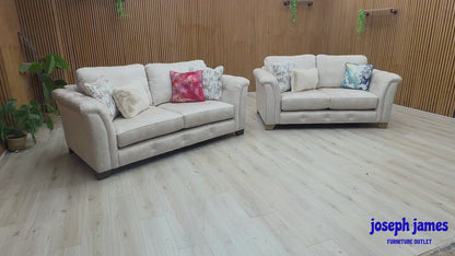 'Aura' Kenzo Cream Dw Ft Velvet Fabric 3 + 2 Seater Classic Back Sofa Set