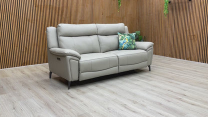 ‘Panache’ Lead Grey Cat-60:23 Leather 3 Seater Power Recliner Sofa