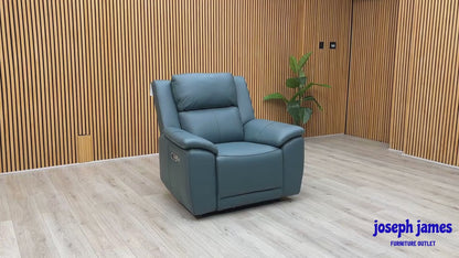 ‘Utah’ Midnight Jade Teal Matte Le-9324 Leather Power Recliner Armchair with  Power Headrest, Power Lumbar and Heated Seat