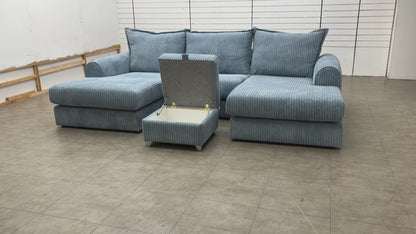 'Serenis' Sky Rest Chord Small Double Ended Chaise Sofa + Small Storage Footstool