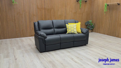 ‘Albion’ Black Luxury Faux Leather High Back 3 Seater Sofa