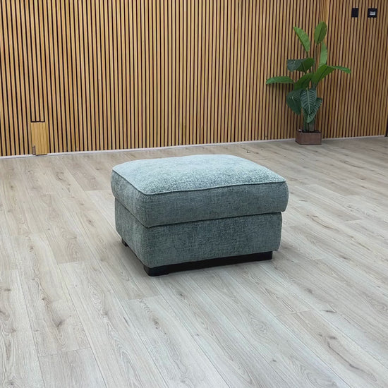 Video Of ‘Elora’ contemporary rectangular storage footstool, beautifully upholstered in a soft Duck Egg Blue fabric with clean, minimalist tailoring lines.