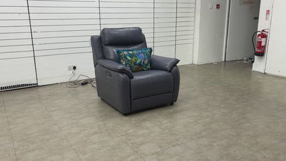 'Oslo' Lavender Grey Leather Power Recliner Armchair with Power Headrest