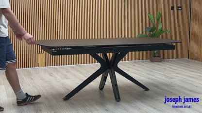 'Jose’ Nero Marquina Black Marble Effect Ceramic Top 200cm Pop Up Extending Dining Table