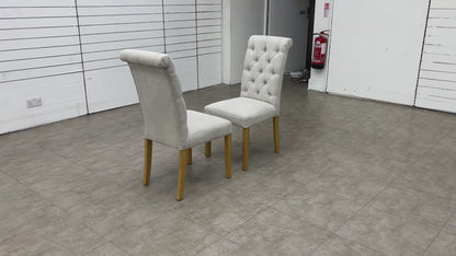 ‘Hamilton’ Taupe Fabric Pair of Button Back Chairs - Set of 2