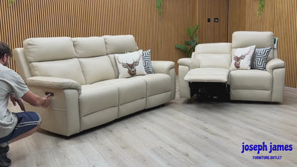‘Raven’ Montana Bone China Cat-60 05 Cream Leather Set: 3 + 2 Seater Power Recliner With Power Chair Sofa Set