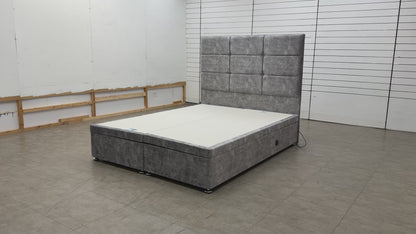'Mumbai' Marble Grey Velvet King Electric Adjustable Bed with Ottoman Storage - King
