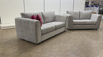 ‘Cloud’ Silver Chenille Fabric 3 + 2 Seater Sofa Set