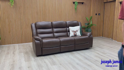 ‘Berlin’ Cognac Brown Leather 3 Seater Power Recliner Sofa
