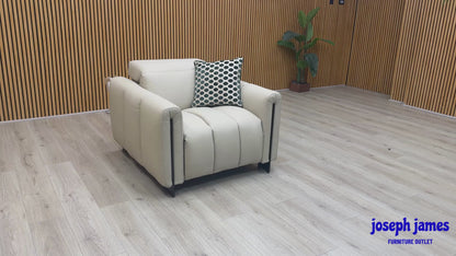 'Giorgio' Cream Leather Power Recliner Chair with Power Headrest