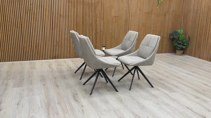 Video for a product video demonstrating the swivel movement and quality of the 'Jasmine' Latte Fabric Dining Chair.