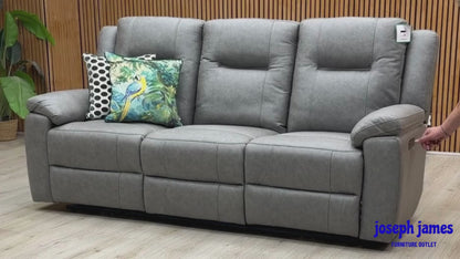 ‘Marlowe’ Grey Microfiber Fabric 3 Seater Power Recliner Sofa