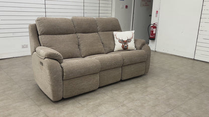 G Plan ‘Kingsbury’ C224 Destiny Storm Chenille Fabric Power Recliner 3 Seater Sofa with Power Headrest and Power Lumbar
