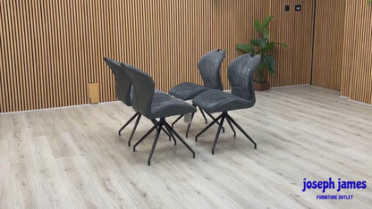 ‘Raul’ Anthracite Grey Fabric Set of 4 Swivel Dining Chairs
