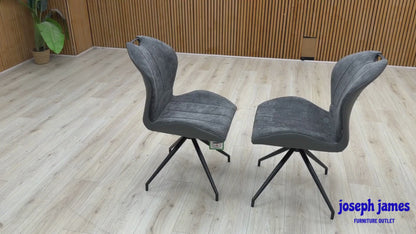 'Raul' Charcoal Grey Fabric Pair of Swivel Dining Chairs