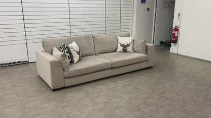 'Plush' Stone Sensual Velvet Formal Back 4 Seater Sofa