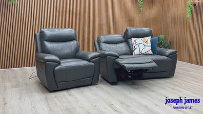 ‘Sloane’ Cat-35_01 Florida Graphite Grey Leather 2 Seater Sofa + Armchair Power Recliner Set
