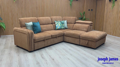 ‘Rodney’ Rust Brown Fabric Right Hand Facing Corner Sofa Bed with Storage