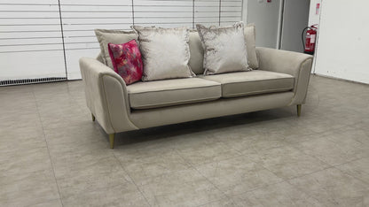 'Alyssia' Stone Alyssia Metallic Combination Pillow Back 4 Seater Sofa