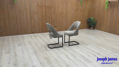 ‘Tiber’ Truffle Brown Fabric Pair of Cantilever Dining Chairs