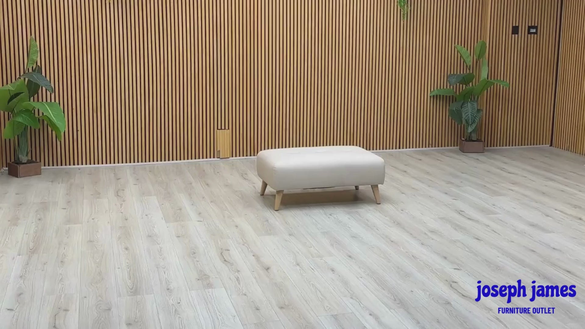 Video Of  ‘Penny’ contemporary rectangular bench stool, beautifully upholstered in a soft, neutral Beige fabric with clean modern tailoring lines.
