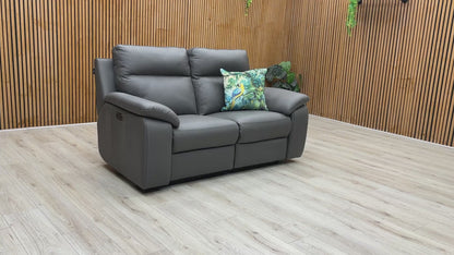 Nicoletti ‘Pepino’ 327 Torello Grigio Scuro Grey Leather Set: 2 + 2 Seater Power Recliner Sofa