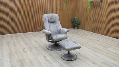 'Troyes' Elephant Grey Velvet Fabric High-Back 360 Swivel Chair and Footstool