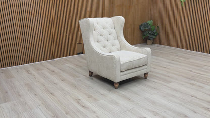 'Blenheim' Savoy Ivory Fabric Winged Accent Chair