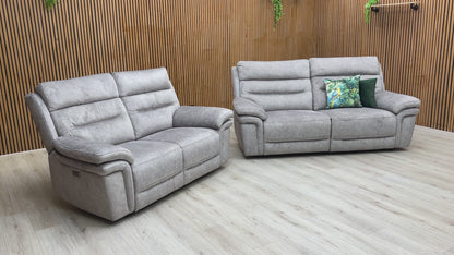 'Berlin’ Light Grey Be-0102 Dapple Velvet Power Recliner 3 + 2 Seater Sofa Set