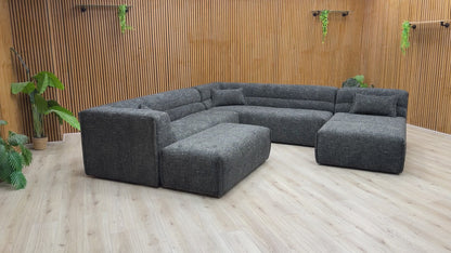 ‘Piero’ Odyssey Vortex Charcoal Grey Fabric 2 Corner 2 Open End Chaise Sofa + Large Footstool