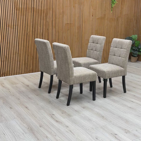 Video tour of the 'Akita' dining chairs, demonstrating the fabric quality and overall build.